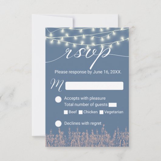 Dusty Blue Lavender Floral Rustic Wedding RSVP (Voorkant)