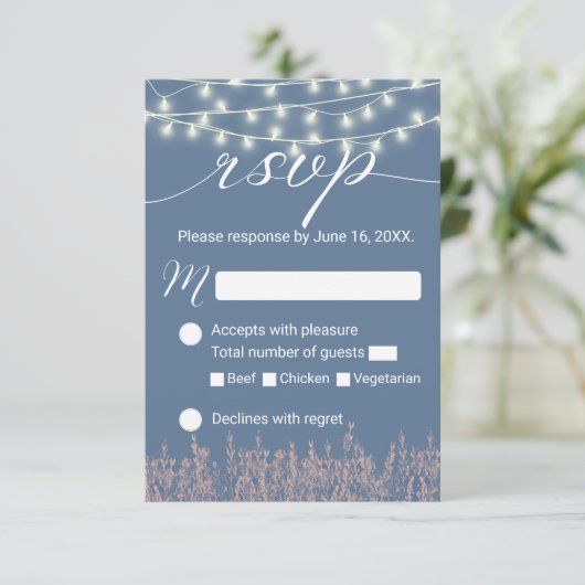Dusty Blue Lavender Floral Rustic Wedding RSVP (Staand voorkant)