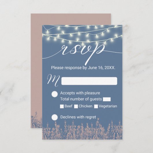 Dusty Blue Lavender Floral Rustic Wedding RSVP (Voorkant / Achterkant)