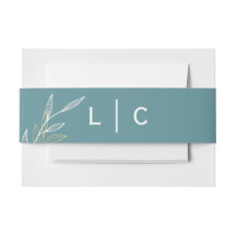 Dusty Blue Leaf Belly Band Uitnodiging