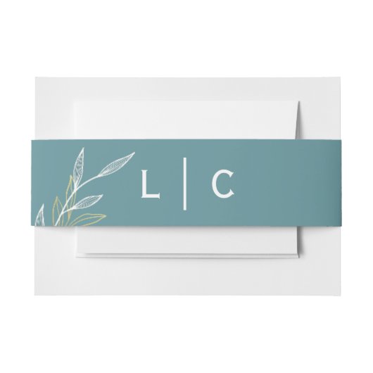 Dusty Blue Leaf Belly Band Uitnodiging Uitnodigingen Wikkel (Voorkant Voorbeeld)