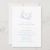 Dusty Blue Leaf Botanical Monogram Fotobruiloft Kaart (Voorkant)