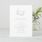 Dusty Blue Leaf Botanical Monogram Fotobruiloft Kaart (Staand voorkant)