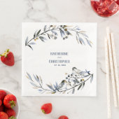Dusty Blue Leaf Branch Berries & Birds Wedding Servet (Insitu)