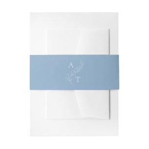 Dusty Blue Leaf Monogram Wedding Uitnodigingen Wikkel
