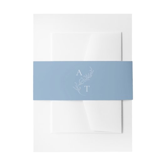 Dusty Blue Leaf Monogram Wedding Uitnodigingen Wikkel (Voorkant Voorbeeld)