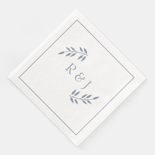 Dusty Blue Leaf Monograms Ampersand Cool Wedding Servet (Hoek)
