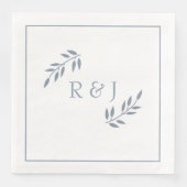 Dusty Blue Leaf Monograms Ampersand Cool Wedding Servet (Voorkant)