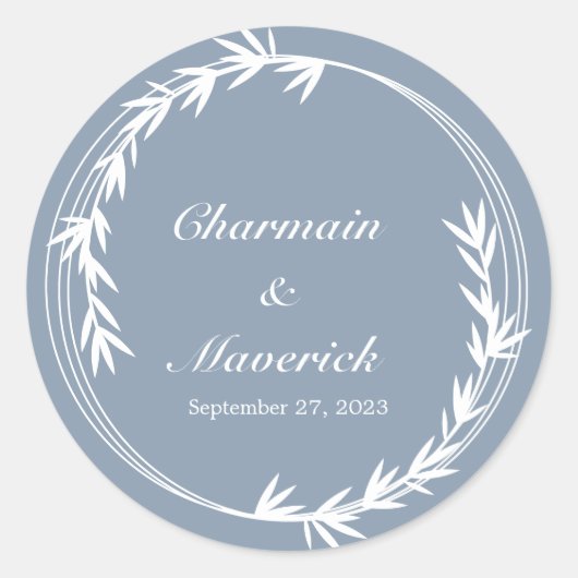 Dusty Blue Leaf Ronde Sticker (Voorkant)