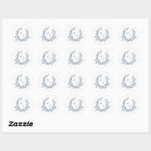 Dusty Blue Leafy Crest Monogram Bruiloft Logo Ronde Sticker (Vel)
