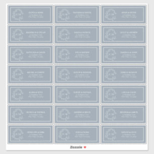 Dusty Blue Leafy Crest Monogram Guest Address Sticker