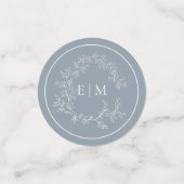 Dusty Blue Leafy Crest Monogram Weddenschap Confetti (Kleine voorkant)