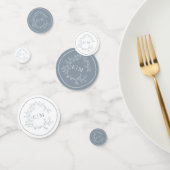 Dusty Blue Leafy Crest Monogram Weddenschap Confetti (Groep)