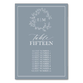 Dusty Blue Leafy Crest Monogram Weddenschap Kaart
