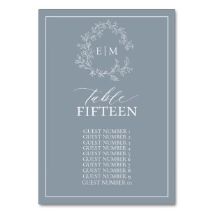 Dusty Blue Leafy Crest Monogram Weddenschap Kaart