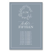 Dusty Blue Leafy Crest Monogram Weddenschap Kaart (Achterkant)