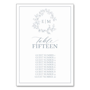 Dusty Blue Leafy Crest Monogram Weddenschap Kaart