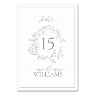 Dusty Blue Leafy Crest Monogram Weddenschap Kaart