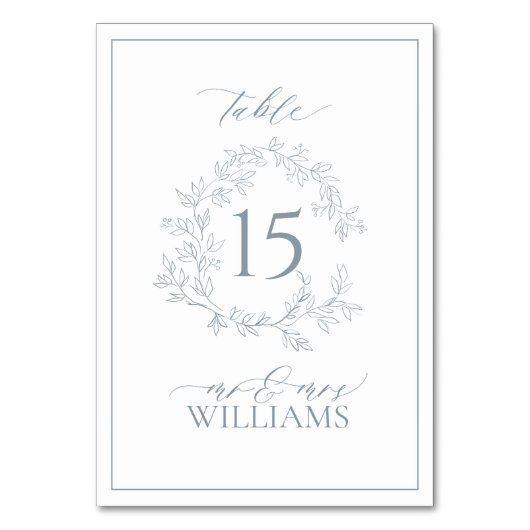 Dusty Blue Leafy Crest Monogram Weddenschap Kaart (Voorkant)