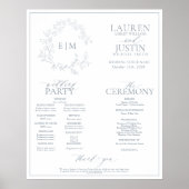 Dusty Blue Leafy Crest Monogram Weddenschap Poster (Voorkant)