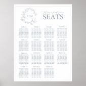 Dusty Blue Leafy Crest Monogram Weddenschap Poster (Voorkant)