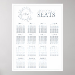 Dusty Blue Leafy Crest Monogram Weddenschap Poster