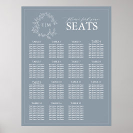 Dusty Blue Leafy Crest Monogram Weddenschap Poster
