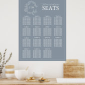 Dusty Blue Leafy Crest Monogram Weddenschap Poster (Keuken)
