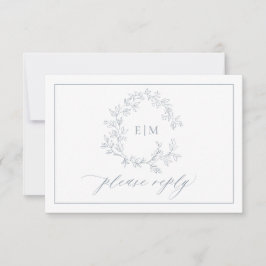 Dusty Blue Leafy Crest Monogram Weddenschap RSVP-k RSVP Kaartje