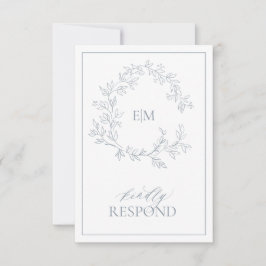 Dusty Blue Leafy Crest Monogram Weddenschap RSVP-k RSVP Kaartje