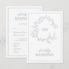 Dusty Blue Leafy Crest Monogram Weddenschap RSVP-k RSVP Kaartje