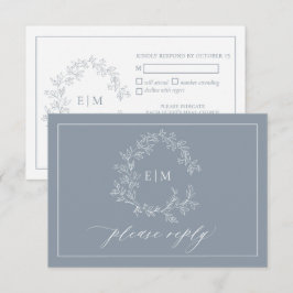 Dusty Blue Leafy Crest Monogram Weddenschap RSVP-k RSVP Kaartje