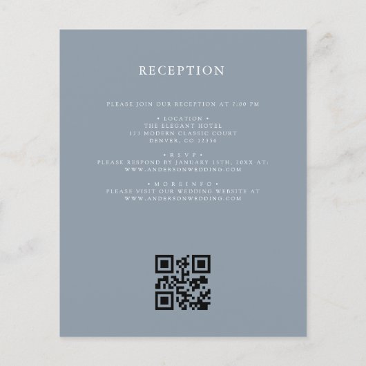 Dusty Blue Leafy Crest Monogram Wedding QR-code (Achterkant)
