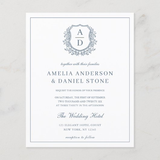 Dusty Blue Leafy Crest Monogram Wedding QR-code (Voorkant)