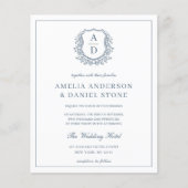 Dusty Blue Leafy Crest Monogram Wedding QR-code Flyer (Voorkant)