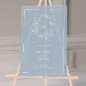 Dusty Blue Leafy Crest Monogram Welkomstbruiloft Acryl Bord