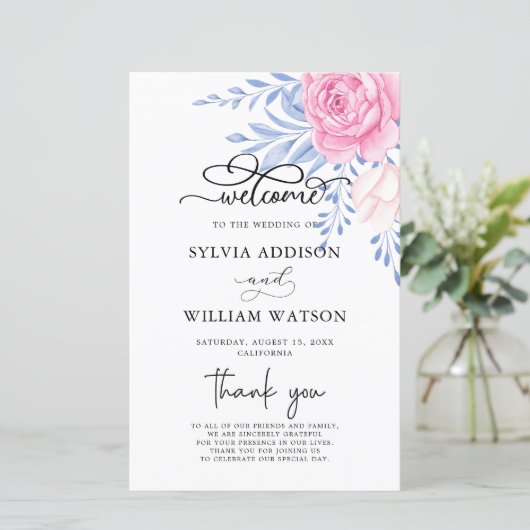 Dusty Blue Leaves Blush Pink Wedding Ceremony (Staand voorkant)