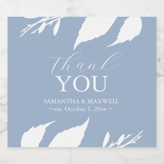 Dusty Blue Leaves Champagne Wedding Stickers (Enkel label)