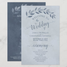 Dusty Blue Leaves Elegant Budget Wedding Programme