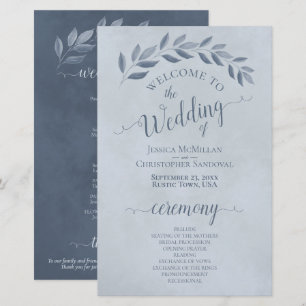 Dusty Blue Leaves Elegant Budget Wedding Programme
