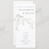 Dusty Blue Leaves en Berries Wedding Programme (Voorkant / Achterkant)