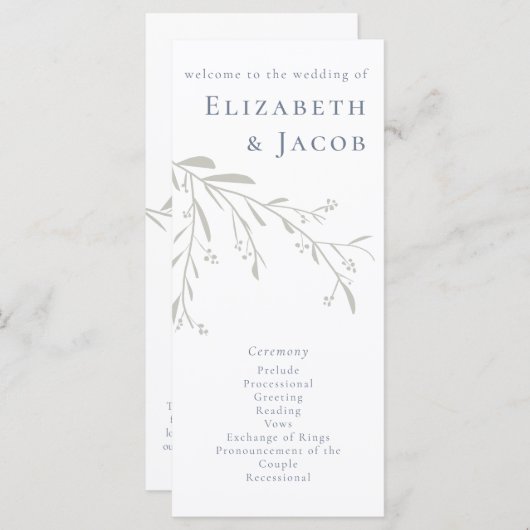 Dusty Blue Leaves en Berries Wedding Programme (Voorkant / Achterkant)