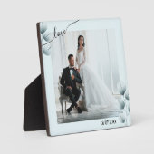 Dusty Blue Leaves Fotoplaquette met Ezel Fotoplaat (Voorkant)