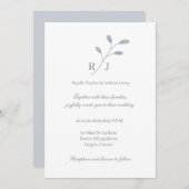 Dusty Blue Leaves Monogram Botanical Weddenschap Kaart (Voorkant / Achterkant)