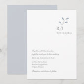 Dusty Blue Leaves Monogram Minimalist Chic Wedding Kaart (Voorkant / Achterkant)