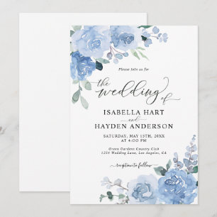 Dusty Blue Light Botanical Floral Flowers Weddensc Kaart