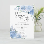 Dusty Blue Light Floral laat de datum op Kaart (Staand voorkant)