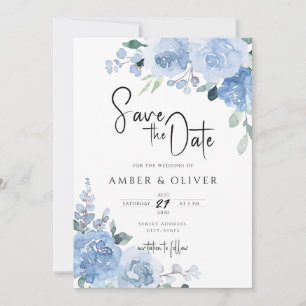 Dusty Blue Light Floral laat de datum op Kaart