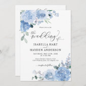 Dusty Blue Light in één QR Code Floral Wedding Kaart (Voorkant / Achterkant)
