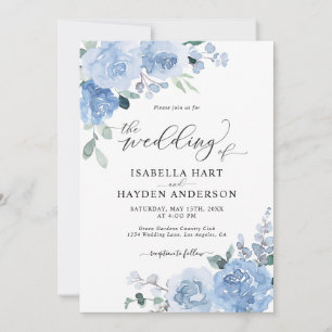 Dusty Blue Light in één QR Code Floral Wedding Kaart